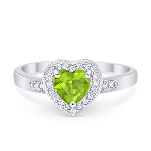 Halo Heart Round Simulated Peridot CZ Promise Ring