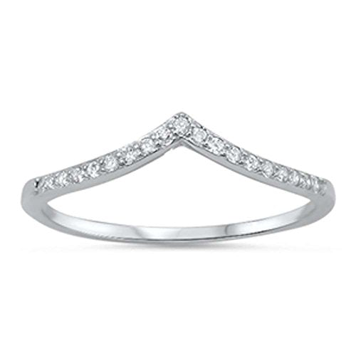 Chevron Midi V-Shape Simulated CZ Wedding Ring