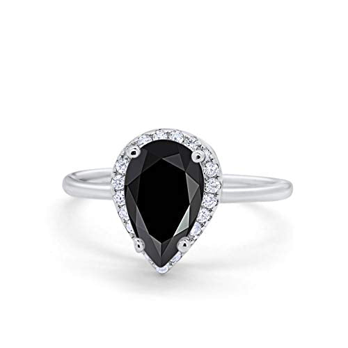 Teardrop Pear Wedding Ring Simulated Black CZ