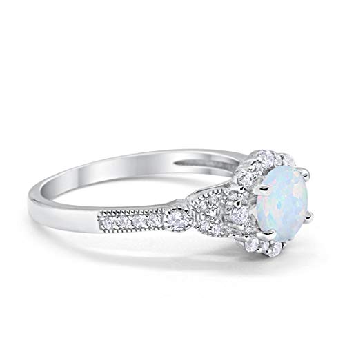 Floral Art Deco Engagement Ring Lab White Opal