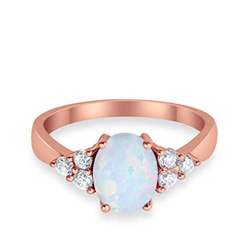 Accent Rose Tone, Lab Created White Opal Wedding Ring