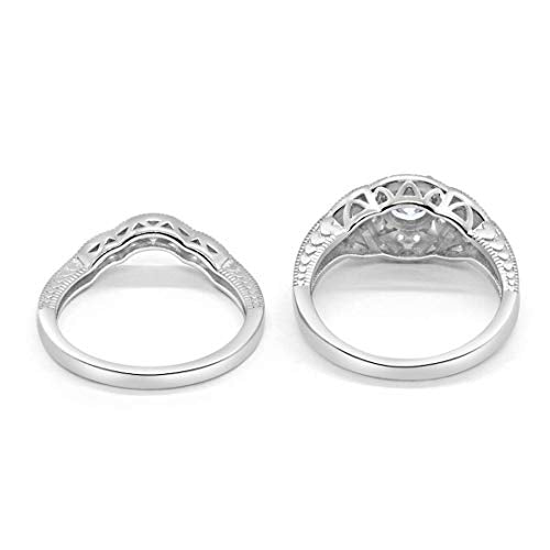 Two Piece Art Deco Round Simulated Cubic Zirconia Wedding Ring