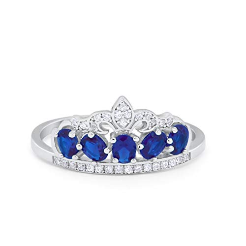 King Crown Ring Oval Simulated Blue Sapphire CZ