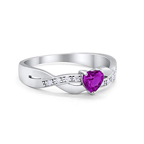 Accent Heart Shape Wedding Ring Simulated Amethyst CZ