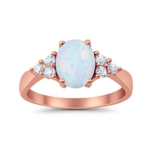 Accent Rose Tone, Lab Created White Opal Wedding Ring