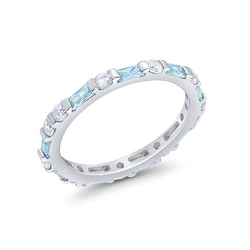 Art Deco Stackable Baguette Simulated Aquamarine Cubic Zirconia Wedding Ring