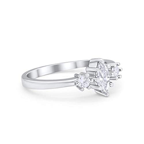 Three Stone Marquise Round Simulated CZ Engagement Ring