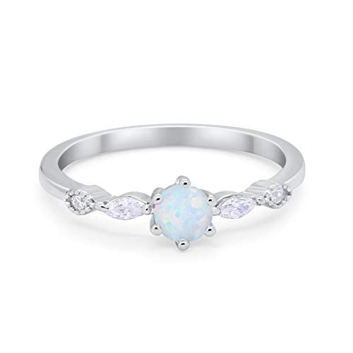 Petite Dainty Engagement Ring Marquise Lab Created White Opal