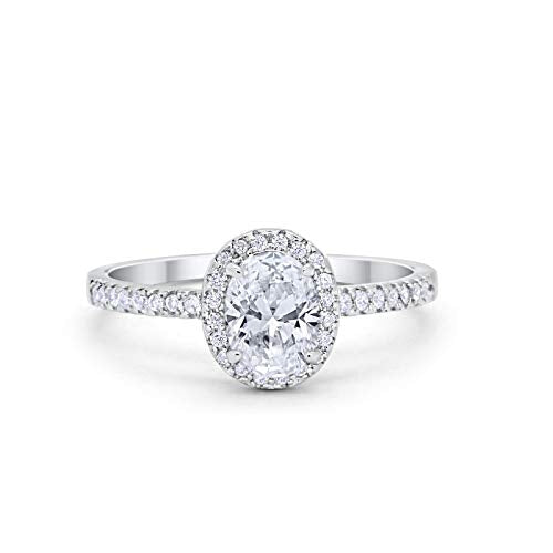 Halo Engagement Ring Oval Round Simulated Cubic Zirconia