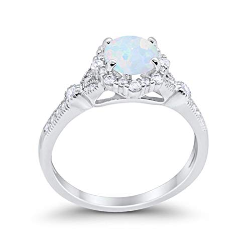 Floral Art Deco Engagement Ring Lab White Opal