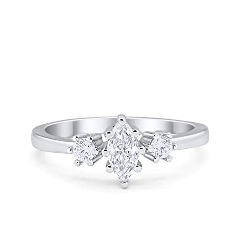 Three Stone Marquise Round Simulated CZ Engagement Ring