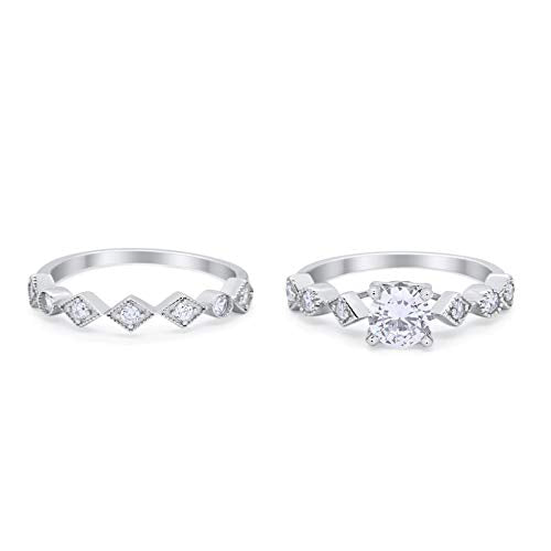 Two Piece Simulated CZ Bridal Set Engagement Ring