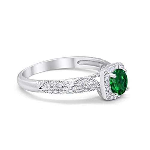 Halo Simulated Green Emerald CZ Engagement Bridal Ring