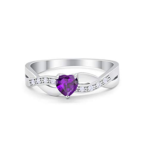 Accent Heart Shape Wedding Ring Simulated Amethyst CZ