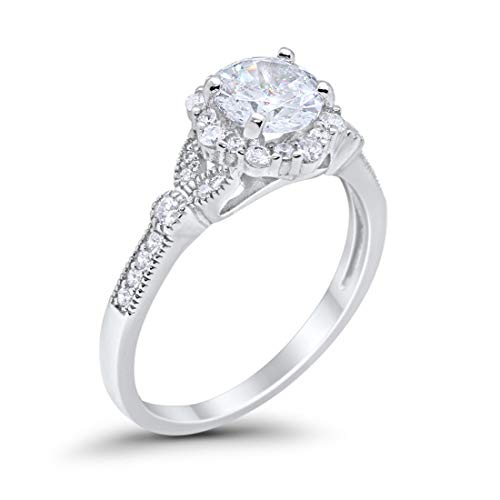 Floral Art Deco Engagement Ring Simulated Cubic Zirconia=