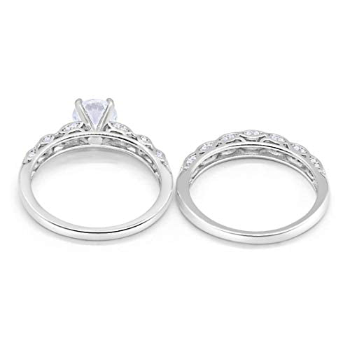 Two Piece Wedding Bridal Set Simulated Cubic Zirconia Ring