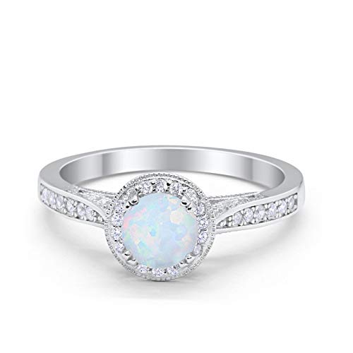 Halo Engagement Promise Ring Round Lab Created White Opal