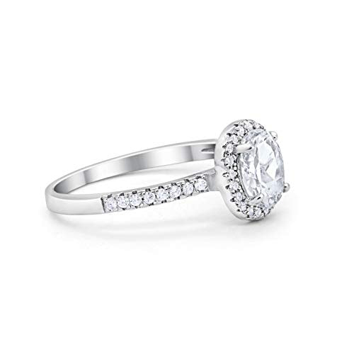 Halo Engagement Ring Oval Round Simulated Cubic Zirconia