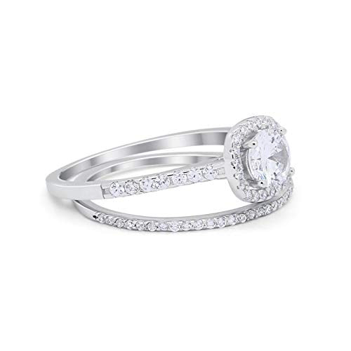 Two Piece Halo Bridal Simulated Cubic Zirconia Wedding Ring