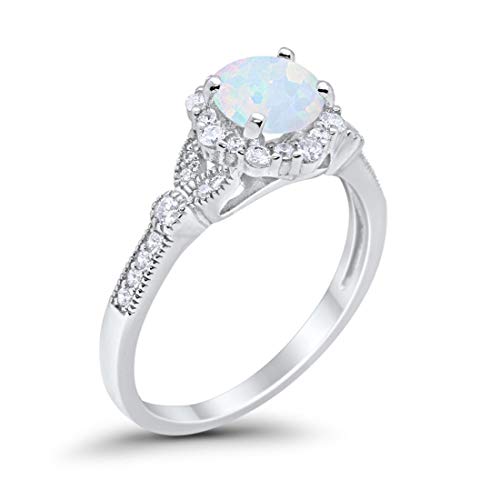 Floral Art Deco Engagement Ring Lab White Opal