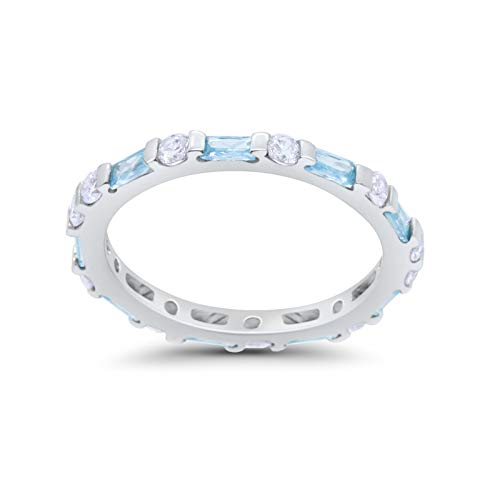 Art Deco Stackable Baguette Simulated Aquamarine Cubic Zirconia Wedding Ring