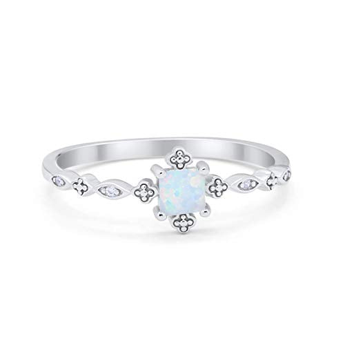 Petite Dainty Wedding Ring Lab Created White Opal