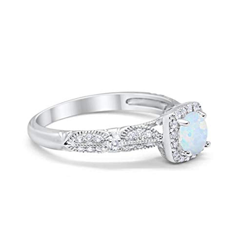 Halo Engagement Bridal Ring Lab Created White Opal