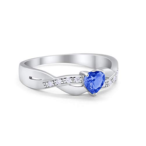 Accent Heart Shape Wedding Ring Simulated Tanzanite CZ