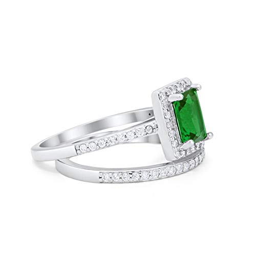 Radiant Cut Simulated Green Emerald CZ Engagement Ring