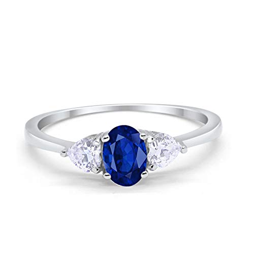 Oval Blue Sapphire Cubic Zirconia 3-Stone Fashion Promise Ring