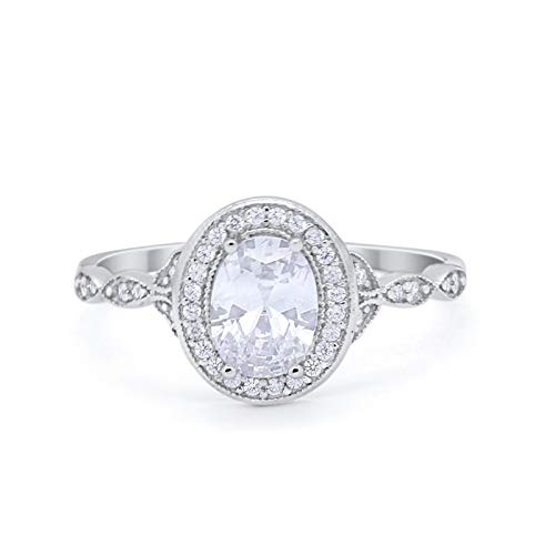 Vintage Style Oval Wedding Bridal Ring Simulated Cubic Zirconia