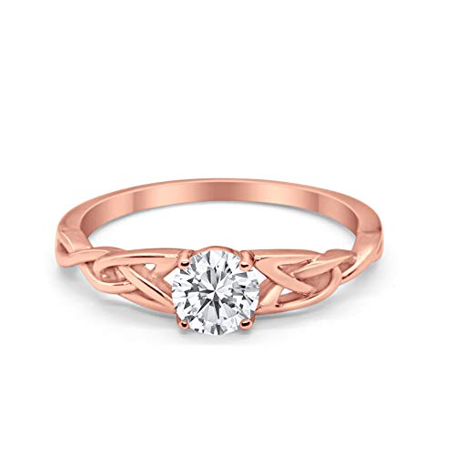 Celtic Trinity Engagement Ring Rose Tone, Simulated CZ