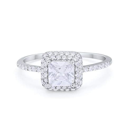 Halo Princess Cut Wedding Ring Round Simulated CZ