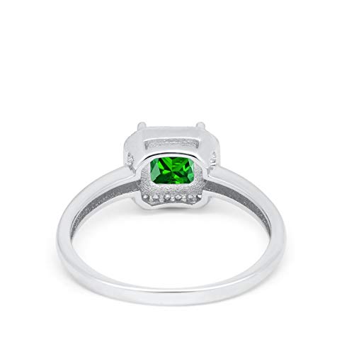 Halo Elegant Princess Cut  Simulated Green Emerald CZ Ring