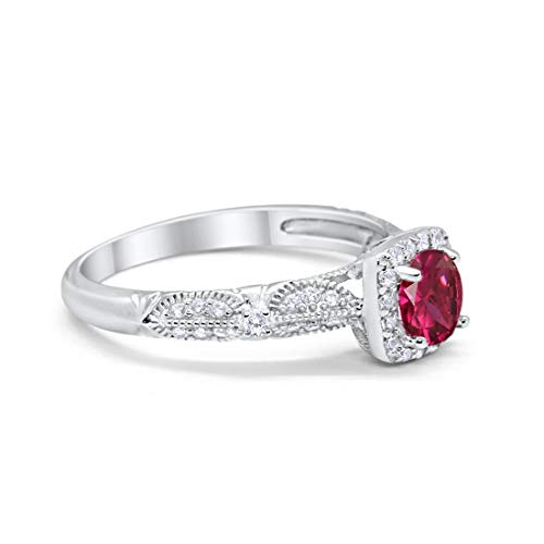 Halo Engagement Bridal Ring Simulated Ruby CZ