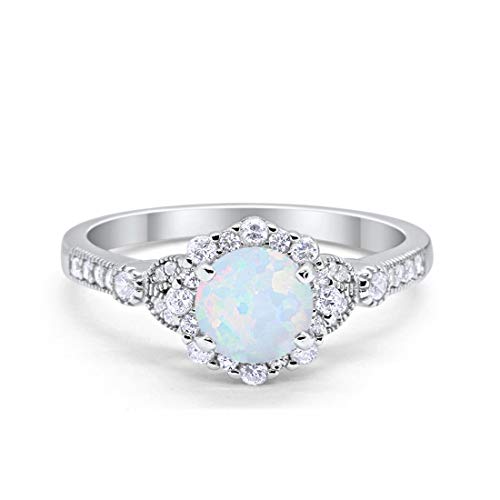 Floral Art Deco Engagement Ring Lab White Opal