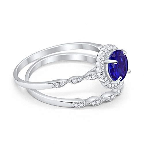 Two Piece Engagement Ring Round Simulated Blue Sapphire CZ