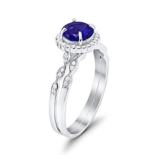 Two Piece Engagement Ring Round Simulated Blue Sapphire CZ