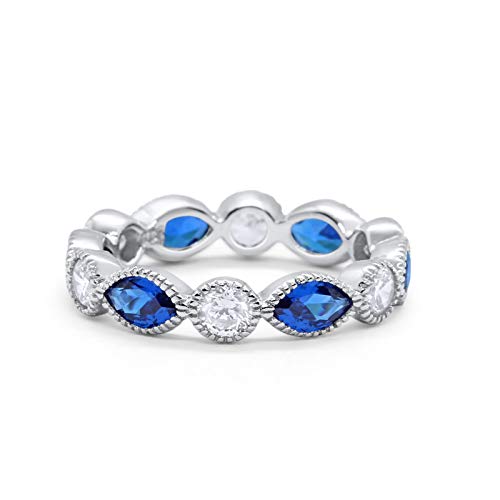 Eternity Style Ring Marquise Simulated Blue Sapphire CZ