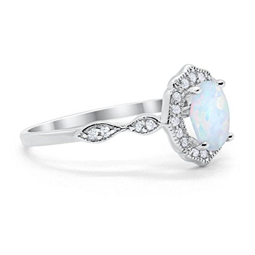 Antique Style Oval Engagement Ring Lab White Opal