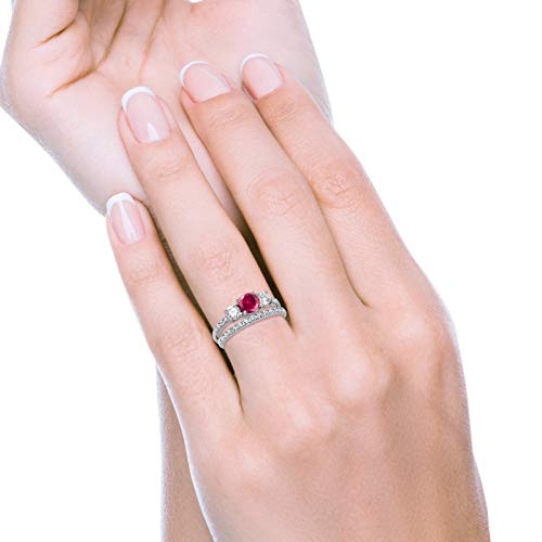 3-Stone Wedding Bridal Piece Ring Round Simulated Ruby CZ