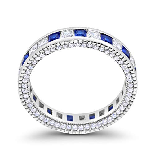 Alternating Princess Cut Simulated Blue Sapphire CZ