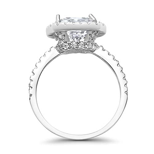 Halo Engagement Ring Accent Cushion Simulated Cubic Zirconia