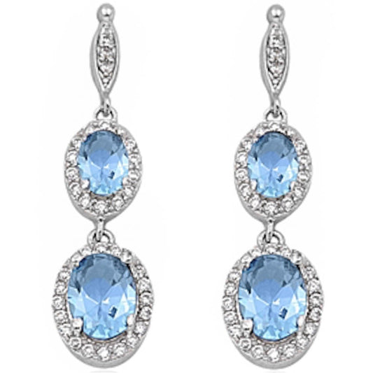 Halo Drop Dangle Chandelier Oval Simulated Aquamarine CZ Earring