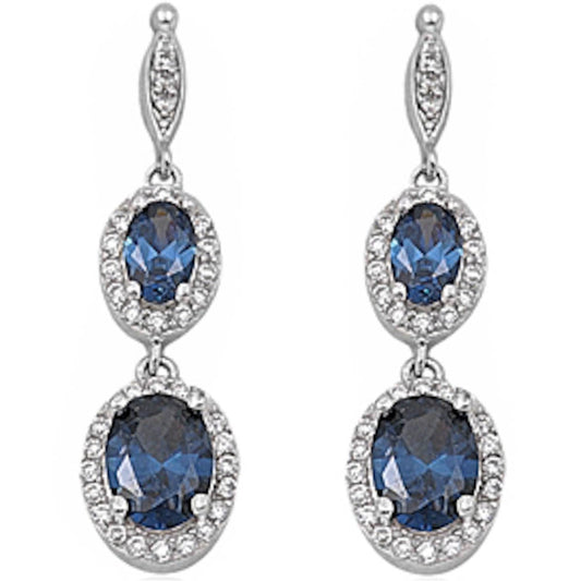 Halo Drop Dangle Chandelier Oval Simulated Blue Sapphire CZ Earring