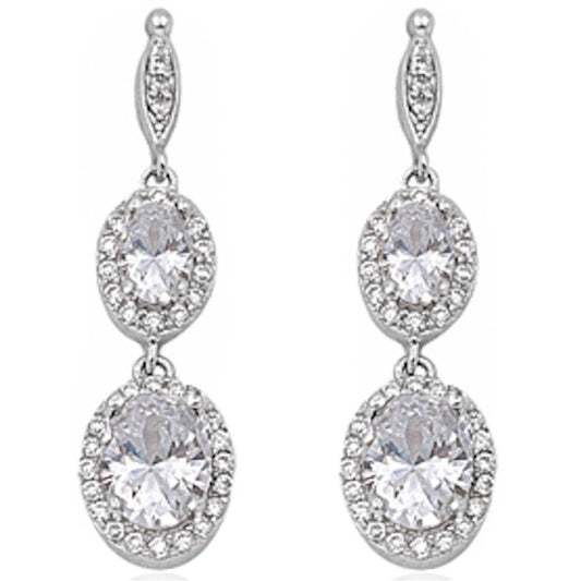 Halo Drop Dangle Chandelier Oval Simulated Cubic Zirconia Earring