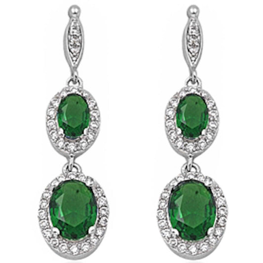 Halo Drop Dangle Chandelier Oval Simulated Green Emerald CZ Earring