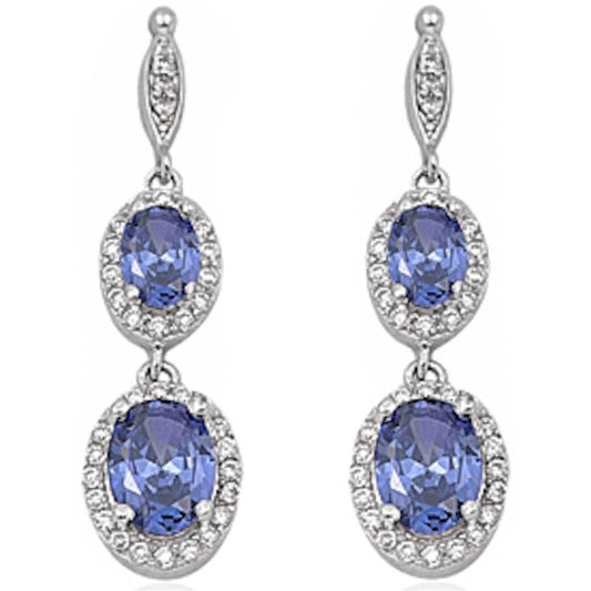 Halo Oval Drop Dangle Chandelier Earring Simulated Tanzanite CZ