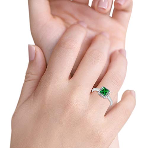 Halo Elegant Princess Cut  Simulated Green Emerald CZ Ring