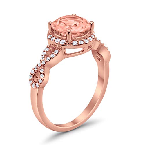 Infinity Round Rose Tone, Simulated Morganite CZ Wedding Ring